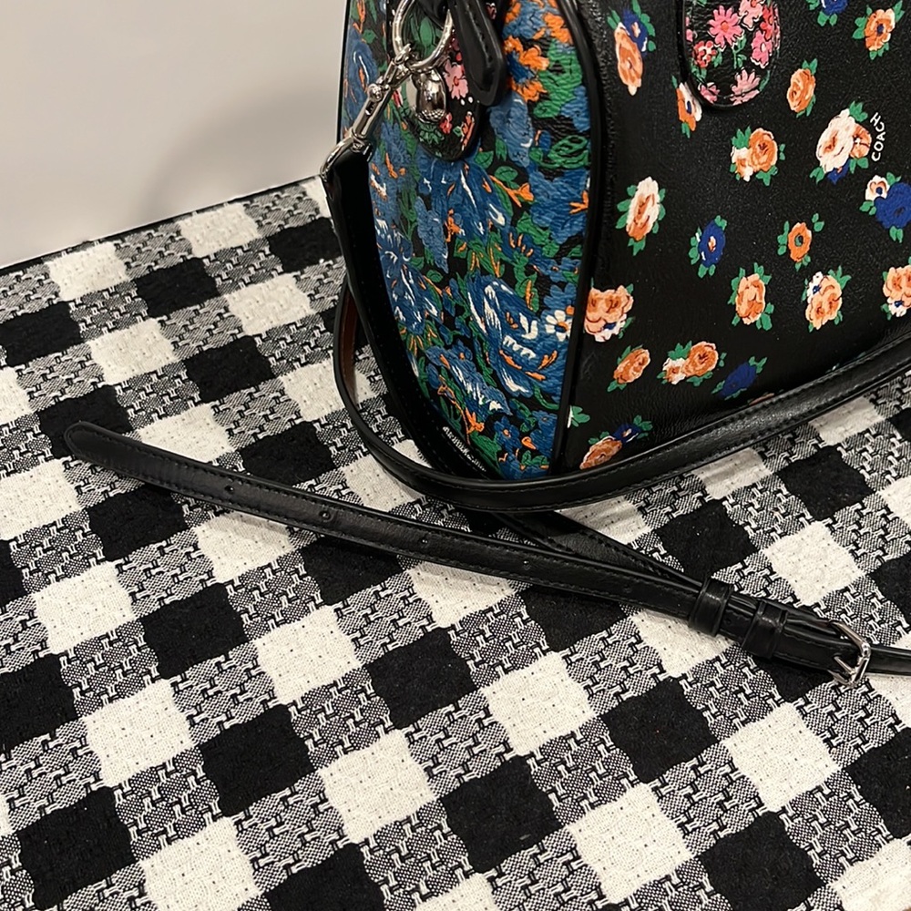Coach Mini Bennett Black Satchel In Floral Mix Pattern Crossbody Silver Hardware - Picture 5 of 13